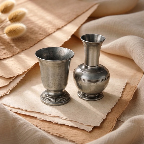 Other - Vintage Etain Fin French Pewter Miniature Vase and Goblet Set Paul Diedisheim